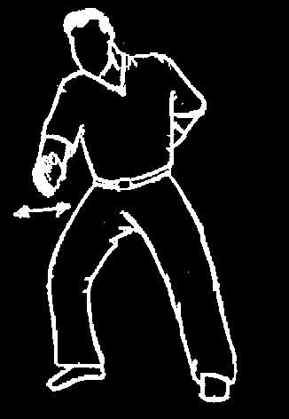 Osae-komi Beginn des Haltegriffes: Der Kampfrichter zeigt mit der rechten oder linken geraden und flachen Handfläche zu den
