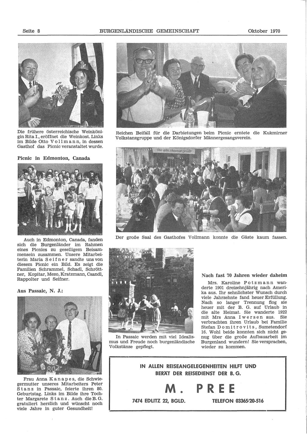 Seite 8 BURGENLÄNDISCHE GEMEINSCHAFT Oktober 1970 Die frühere österreichische Weinkönigin Rita 1., eröffnet die Weinkost.