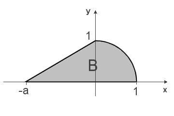 Aufgabe 7: Der ebene Bereich B sei zusammengesetzt aus dem Vierteleinheitskreis im 1. Quadranten und einem Dreieck im. Quadranten (siehe Skizze).