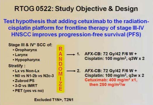 RTOG 0522 Trial A randomized phase III trial (RTOG 0522) of concurrent accelerated radiation plus cisplatin with or