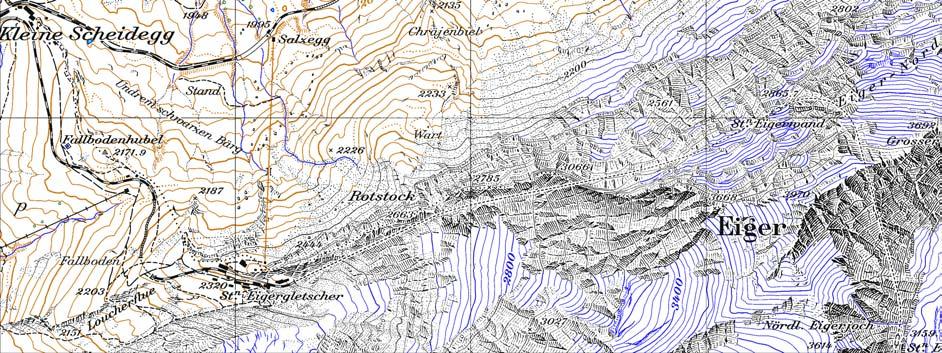 Auszug aus dem Inventar gefährlicher Gletscher der Schweiz 1 Eigerhängegletscher LK 1229, 1249 (1:25 000) PK25 c 2000 swisstopo (DV1366.