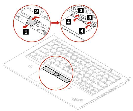 12. Ziehen Sie die Schrauben an, um die Tastatur zu befestigen. 13. Nehmen Sie die neuen TrackPoint-Tasten aus der Verpackung der neuen Tastatur heraus.