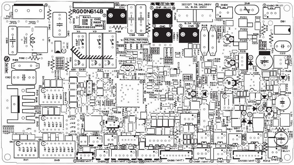 Platinen und Messpunkte Steuerplatine PKA-RP35/50GAL(#1) CN2D Anschluss an die Spannungsplatine (CN2S) (12,5 13,7 V DC) CN3C Steuersignale Innen/Außen 0 24VDC LED1 Betriebsanzeige für