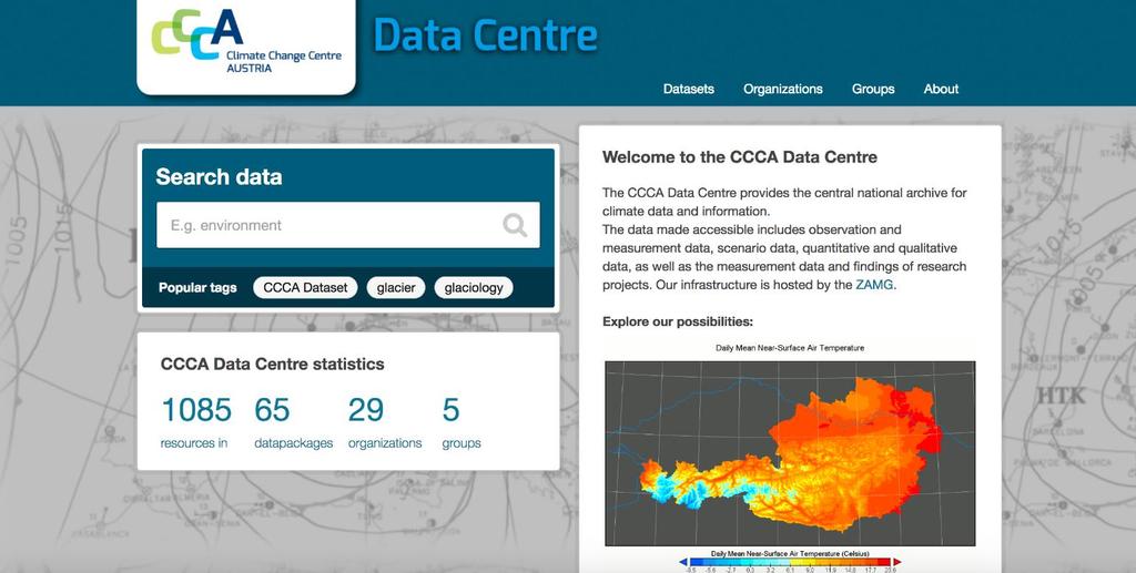 Clima-Map im CCCA Datenzentrum Clima-Map Karten und Rohdaten stehen am CCCA