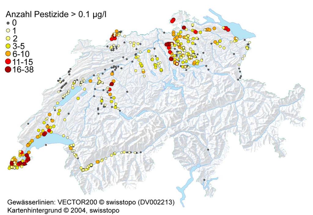 Überschreitungen von.1 µg/l Zur Erinnerung: Insgesamt 98 Pestizide >.