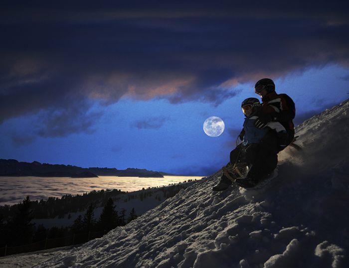 15 Nachtschlitteln unter Sternenhimmel Bewegung und Spass sind garantiert bei diesem abendlichen Schlittelvergnügen unter Mondschein und Sternenhimmel auf der Rigi der Königin der Berge.