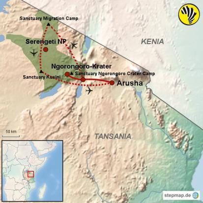 TANSANIA Tansania Flugsafari Ngorongoro und Serengeti 7 Tage Flugsafari ab/bis Kilimanjaro mit Verlängerungsmöglichkeiten Verbinden Sie die beiden berühmtesten Tierreservate im Norden Tansanias auf