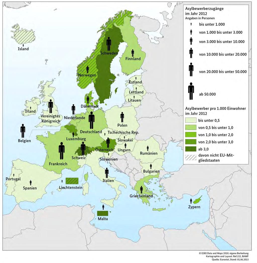 Karte 5-1: Asylbewerber in europäischen Staaten pro 1.