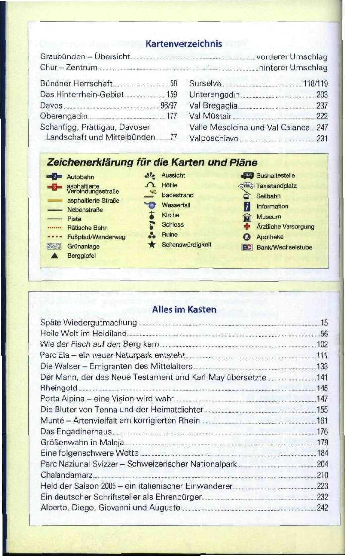 Kartenverzeichnis Graubünden- Übersicht vorderer Umschlag Chur-Zentrum.'. hinterer Umschlag Bündner Herrschaft.