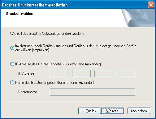 Windows Netzwerk 8 Wählen Sie Brother Peer-to-Peer Netzwerkdrucker und klicken Sie dann auf Weiter.