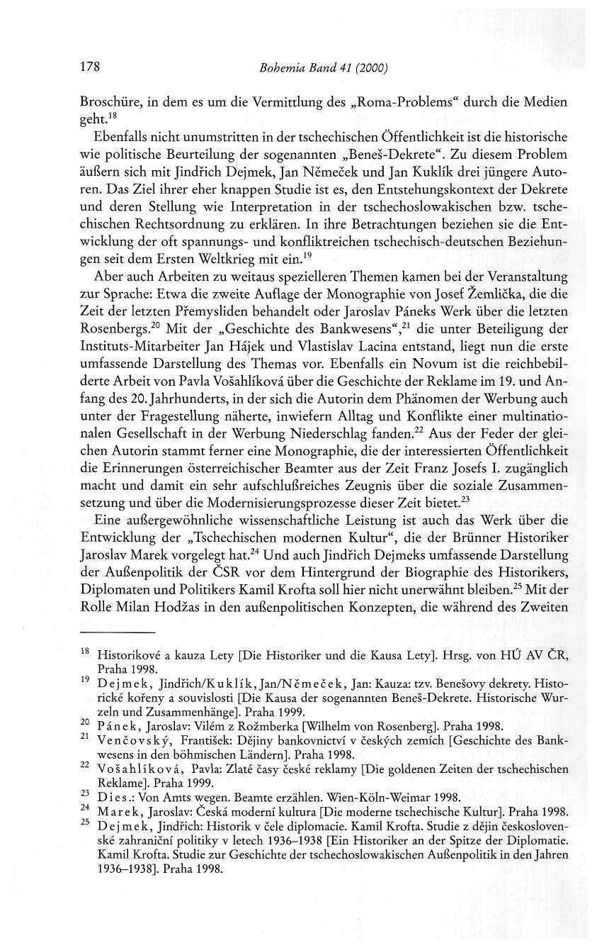 178 Bohemia Band 41 (2000) Broschüre, in dem es um die Vermittlung des Roma-Problems" durch die Medien geht.