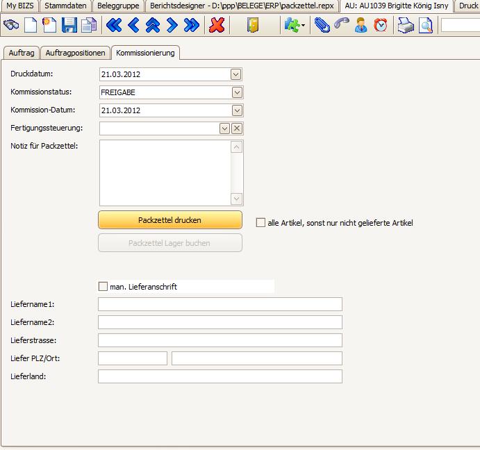 In der Registerkarte Kommissionierung wird dann über den entsprechenden Button