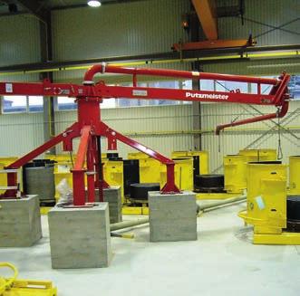 Geräte einer Reichweite von 13 m und zwei horizontal schwenkbare Rohrträger ermöglichen dort das Befüllen mehrerer Formen in einem Arbeitsgang und ohne Umsetzen.