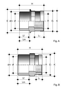 .09. Übergangsmuffennippel PV-U PV-U Übergangsfittings Übergangsmuffennippel, PV-U, metallringverstärkt nschluss: Klebemuffe bzw.
