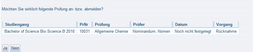 unter Nutzung der Online-Funktion, andernfalls schriftlich, ohne Anrechnung auf die Zahl der möglichen Prüfungsversuche bei der oder dem Vorsitzenden des Prüfungsausschusses von einer Prüfung