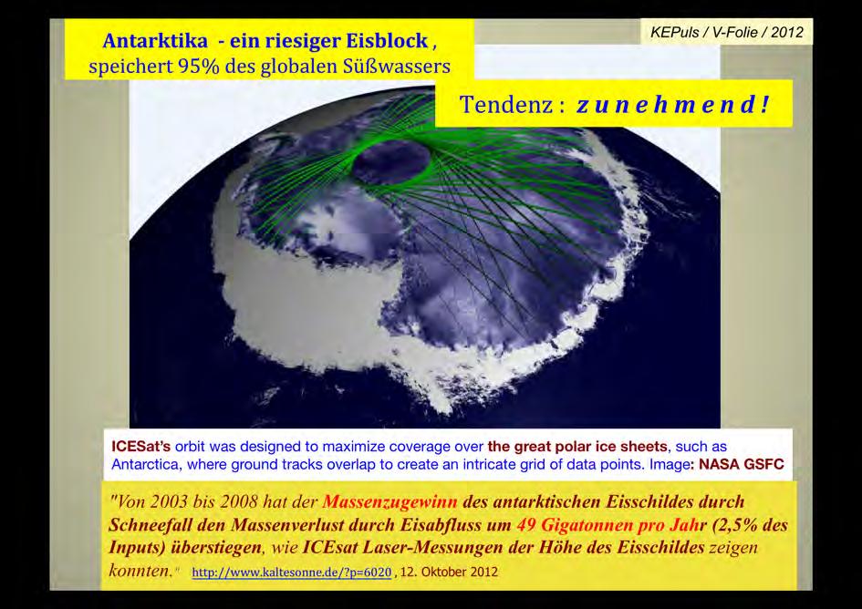 2 Im Gegensatz zu den AWI-Angaben gibt es andererseits auch Satelliten-Auswertungen, die zu einer positiven Massen-Bilanz des Antarktis-Eises kommen (Abb.2) : Abb.
