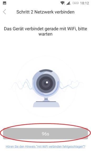 Sobald Sie auf die Schaltfläche: Schallwelle senden tippen, legen Sie Ihr Smartphone neben die VR Cam, welche verbindungsbereit ist, und warten bis ein Signalton zur Bestätigung von der VR Cam