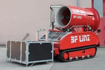 Löschunterstützung LUF 60 Volumenstrom: 90.000 m³/h Ausblasgeschwindigkeit: 165 km/h Durchmesser: 900 mm Gesamtgewicht: ca.