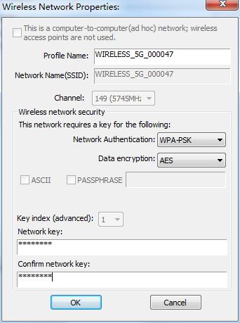 4. Wenn ein Passwort (Netzwerkschlüssel) für den Zugriff auf den WLAN-Zugangspunkt erforderlich ist, geben Sie es bitte unter Network key ein