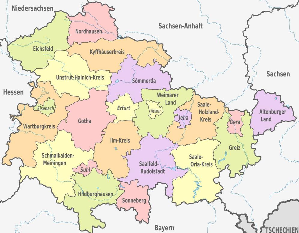 Ab 2019 betreute Landkreise und kreisfreie Städte: Erfurt Gera Gotha Greiz Hildburghausen Ilm Kreis Jena Saale Holzland Kreis Saale Orla