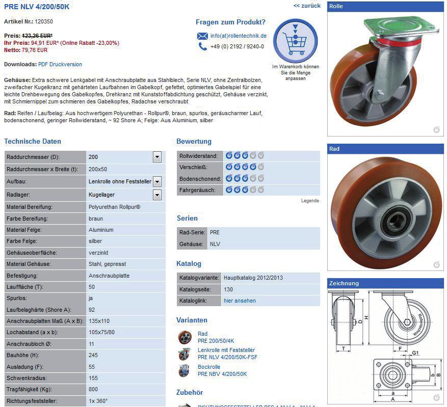 Testen Sie den Rollfigurator unter www.rollfigurator.com Configure online casters... Now you can also browse all the products online, compare, select and order.