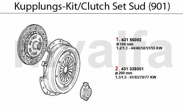 1 43156002 Kupplungskit Arna,Sud (901) 2/1.3, 33 (905/7), 1.4ie/1.