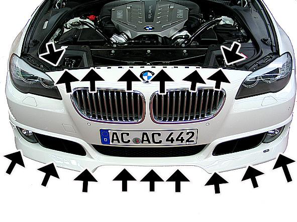 Fitting shown after fitting the following AC Schnitzer components: AC Schnitzer front spoiler part no.: 5 0 530 For vehicles with M-Technik pack, proceed accordingly.