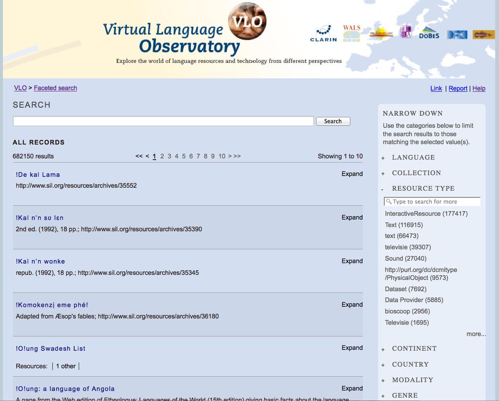 Virtual Language Observatory (VLO) Suche nach Ressourcen Verwendung der Metadatensätze