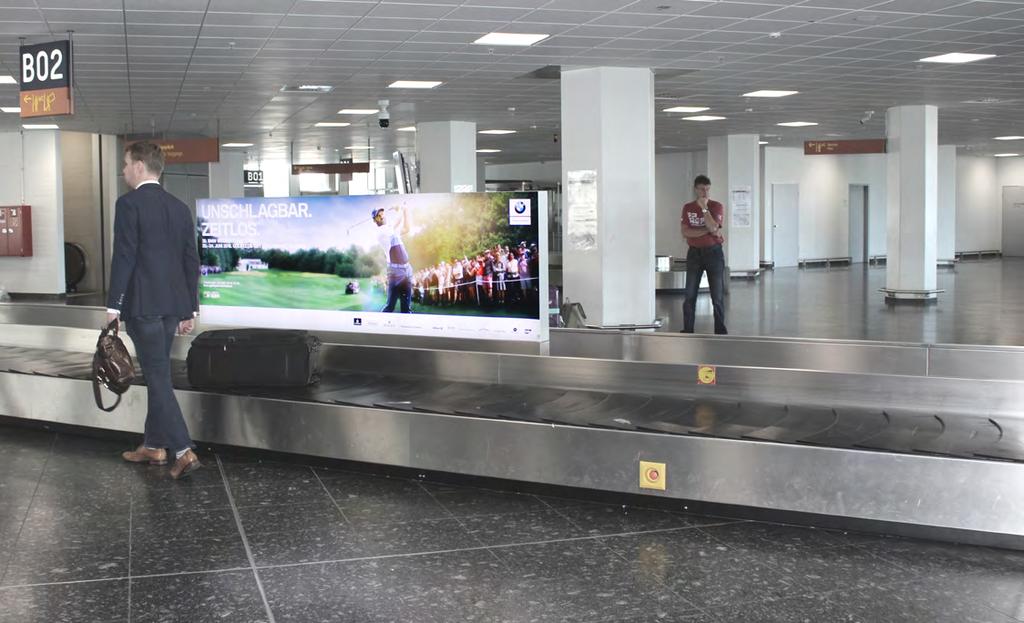 Terminal 1 Ankunft/Gepäckbänder T1B-C060 bis -C063 und T1C-C060 bis -C063 Hinterlassen Sie bleibende Eindrücke! Im Wartebereich der Gepäckbänder können Sie ein leuchtendes Beispiel sein.