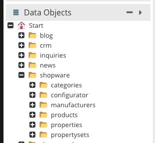 9. PIM Schnittstelle: Objekte Die importierten Shopware-Daten (Produkte, Kategorien, Hersteller) lassen sich nach dem Import im Pimcore unter Data Objects - shopware ändern.