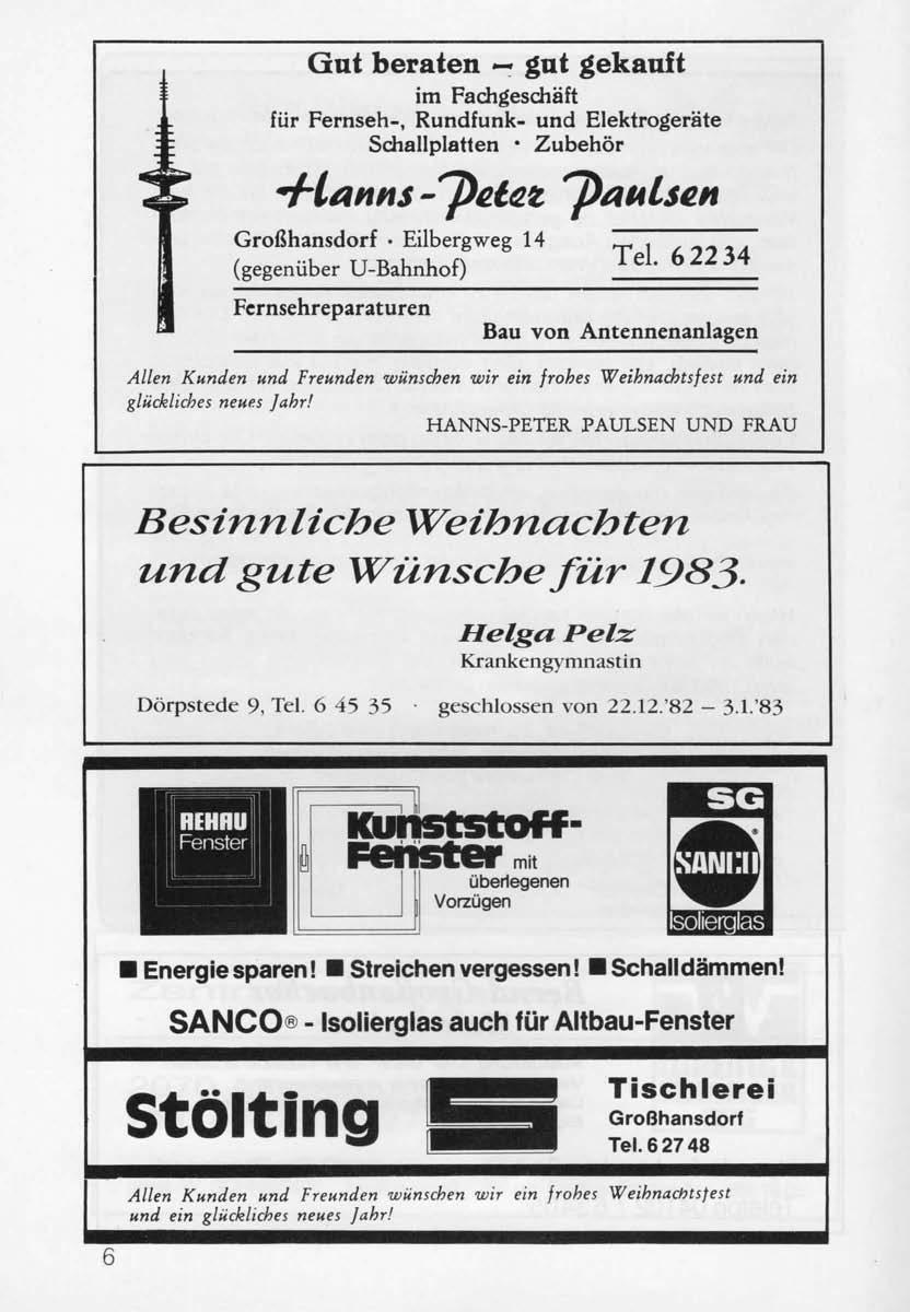 Gut beraten - gut gekauft im Fachgeschäft für Fernseh-, Rundfunk- und Elektrogeräte Schallplatten Zubehör +lanns -7J~t,t2t 7JaMls~n Großhansdorf. Eilbergweg 14 (gegenüber V-Bahnhof) Tel.