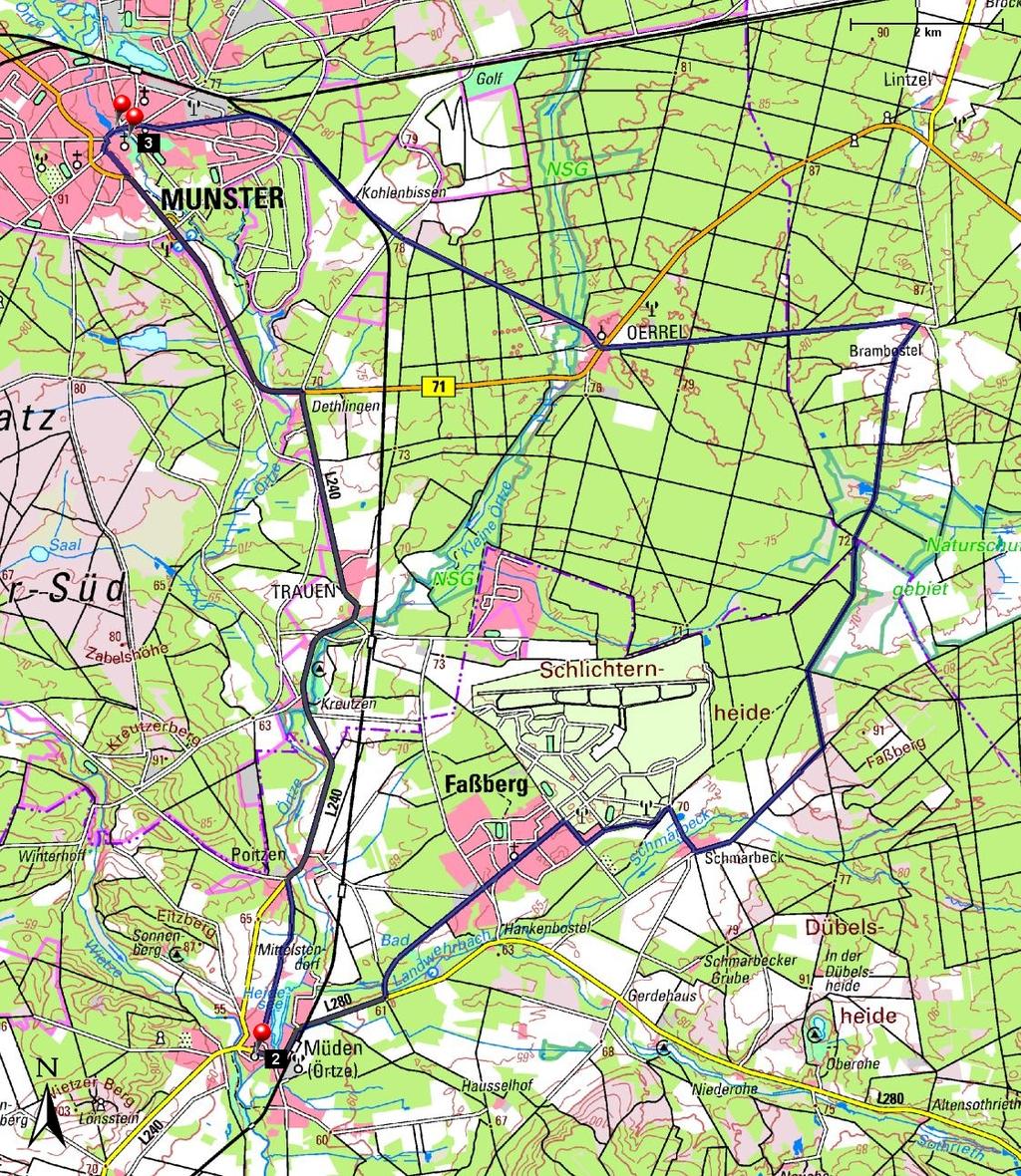 Länge: 42,07 km Steigung: + 31 m / - 31 m Start: Verlauf: Oerrel, Faßberg, Müden / Örtze, Trauen