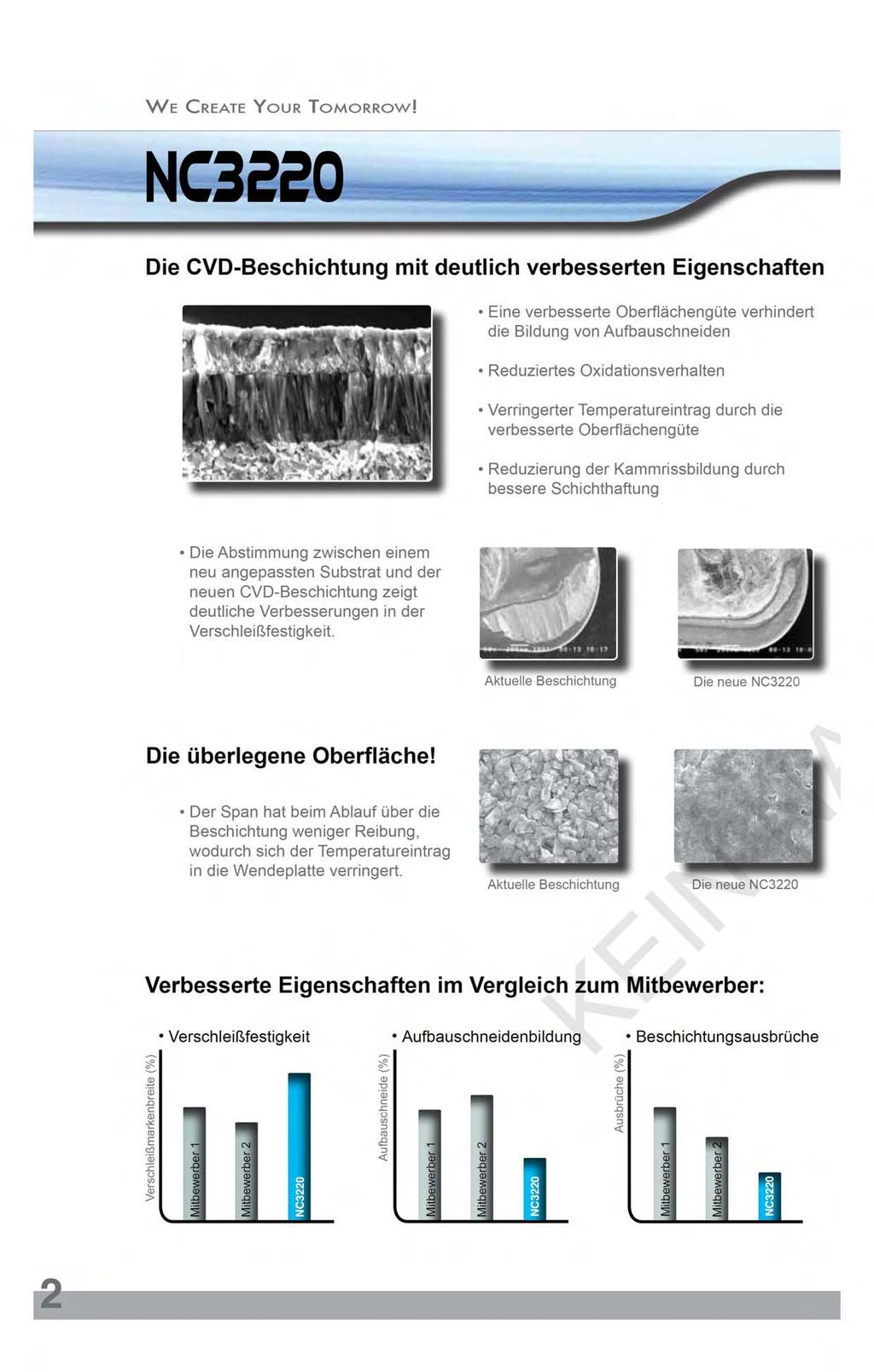 Die CVD-Beschichtung mit deutlich verbesserten Eigenschaften Eine verbesserte Oberflächengüte verhindert die Bildung von Aufbauschneiden Reduziertes Oxidationsverhalten Verringerter Temperatureintrag