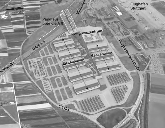 Abb. 1: Überblick über die Neue Landesmesse Stuttgart (ProNM 2001) Die Baumaßnahme wurde in eine Vielzahl von Losen und Teillosen mit unterschiedlichen Arbeitsgemeinschaften (ARGE`n) unterteilt