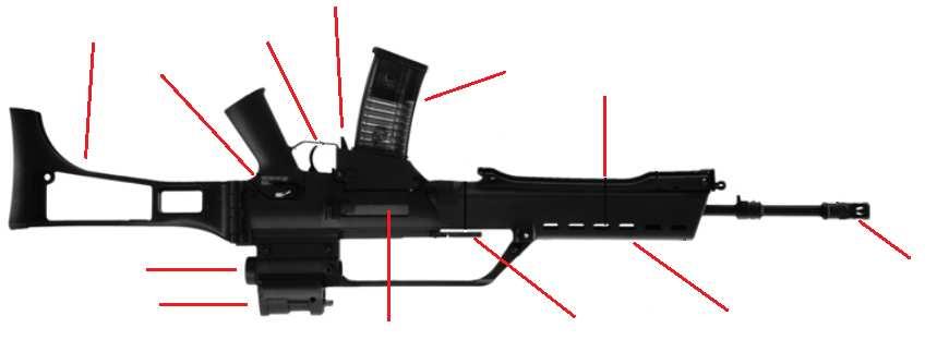 2. Komponentenliste L K J I H G A B C D E F A Stock B Fire Selector C Trigger D Magazine Release Lever