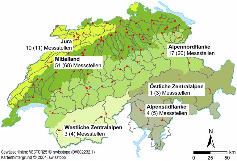 5 > Messstellen TREND 31 5.3.1 Biogeographische Regionen der Schweiz Die biogeografischen Regionen der Schweiz (Abb.