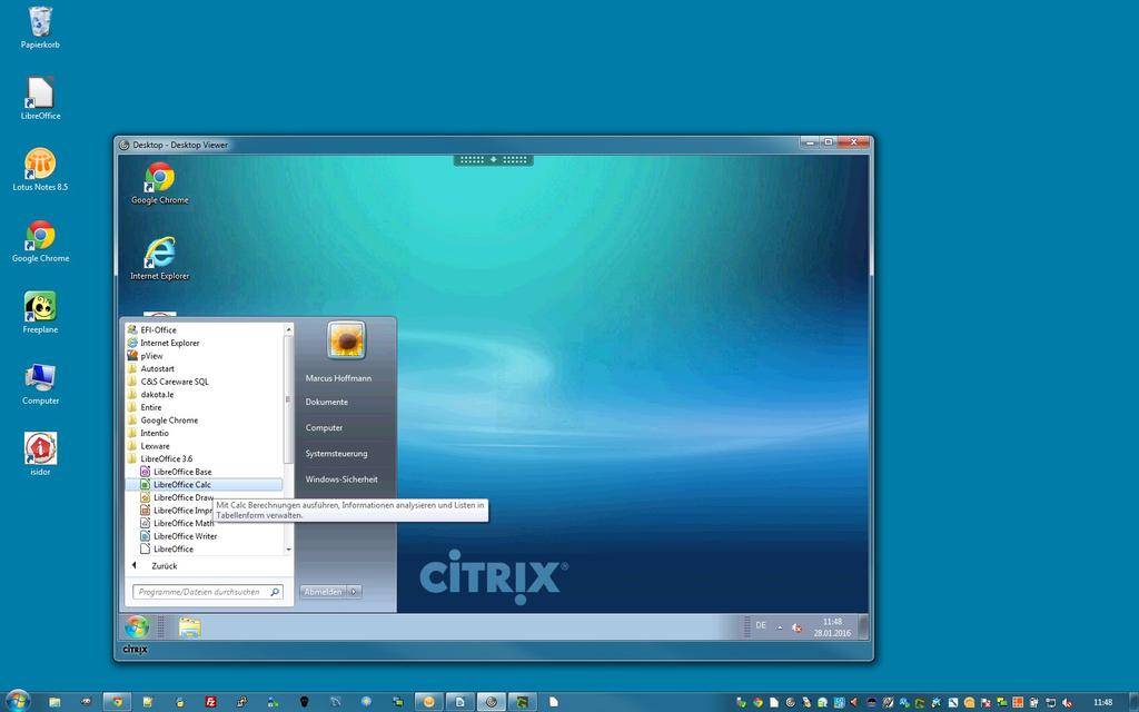 Arbeiten mit dem Desktop 1. Der Citrix-Desktop (dienstliche Arbeitsumgebung) wird Ihnen in Form eines gewöhnlichen Windows-Fensters präsentiert.