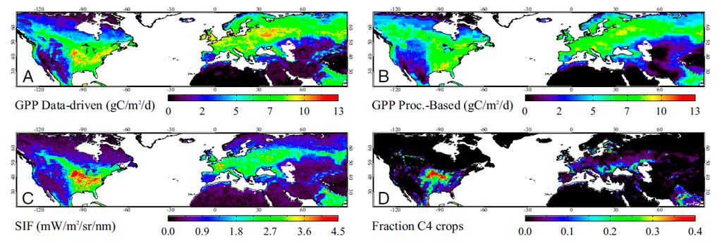 SIF und regionale CO 2 -Flüsse SIF = guter Proxy für GPP (Gross Primary Productivity)