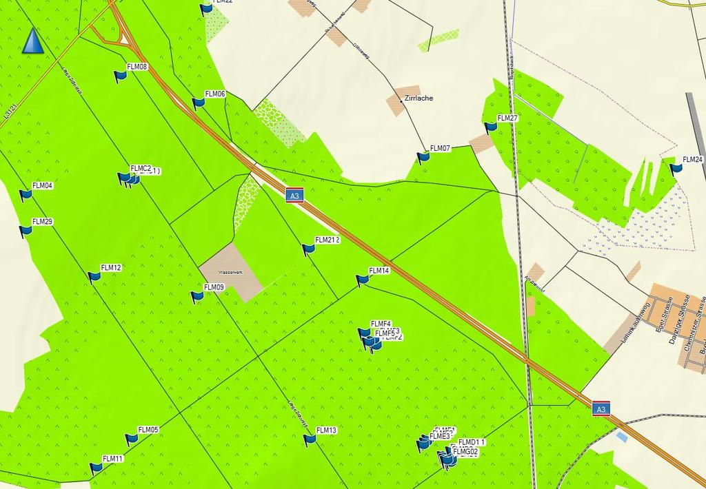 1.2.3 Bereich Keltergraben bis Gemarkungsgrenze Mainhausen / Babenhausen 1.2.3.1 Probefläche FLM22 (331 335) Die Probefläche liegt an der Hanauer Straße in der Waldabteilung 23.