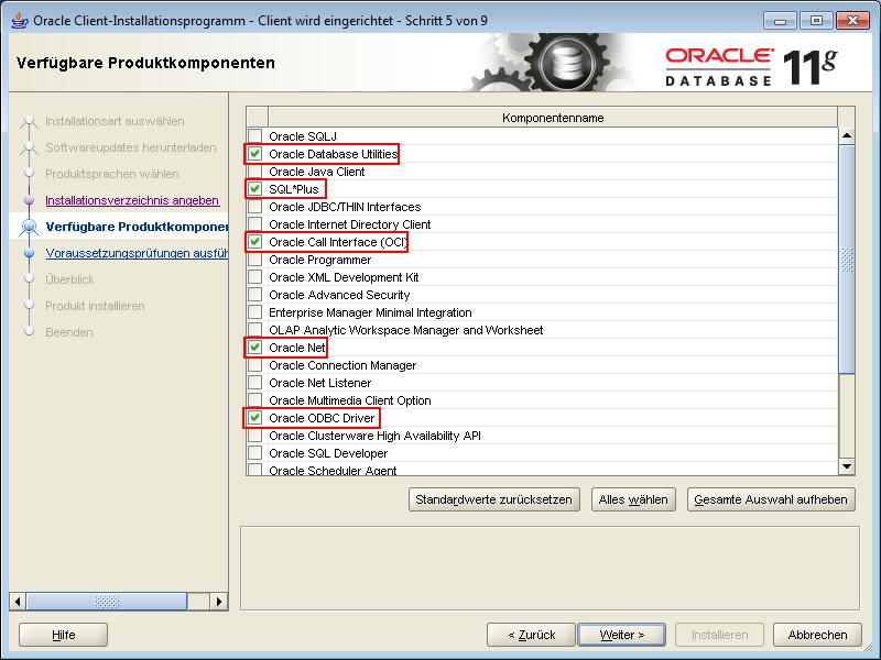 Für den korrekten Betrieb von OPENService werden folgende Komponenten benötigt: [x] Oracle Database Utilities (enthält den SQL-Loader) [x] SQL*Plus [x] Oracle Call Interface (OCI) [x] Oracle Net [x]