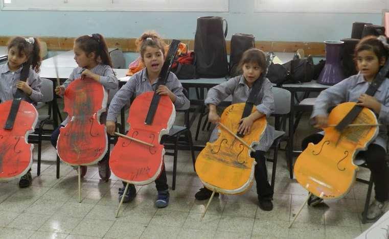 In den ersten Wochen haben die Kinder wie bei den meisten El-Sistema-inspirierten Projekten zunächst mit selbst gebastelten Instrumenten gespielt.