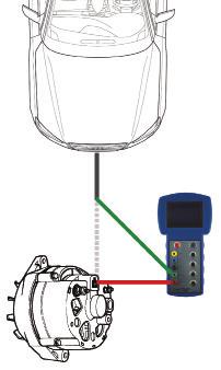 1 Verbindung des Motoplat VC-11R Tester an die Lichtmaschine: COM Unterbrechen Sie die Verbindung des Lichtmaschinenkabelsteckers am Fahrzeug.