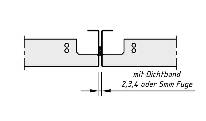 Federleisten-Anschlss (passend z den jeweiligen Bandraster-Breiten)