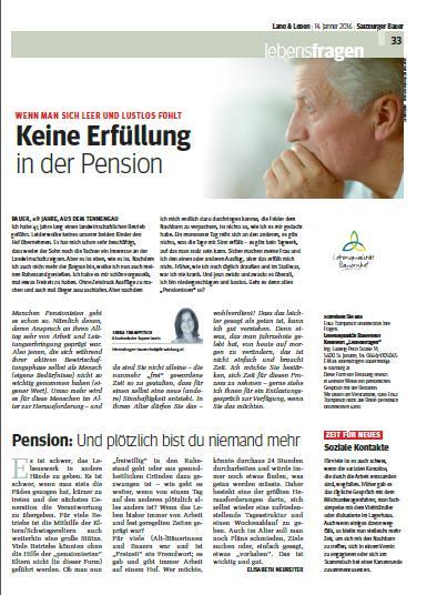 Auszug aus der Pressearbeit 2016: 24 Lebensfragen im Salzburger Bauer 5 Leserfragen
