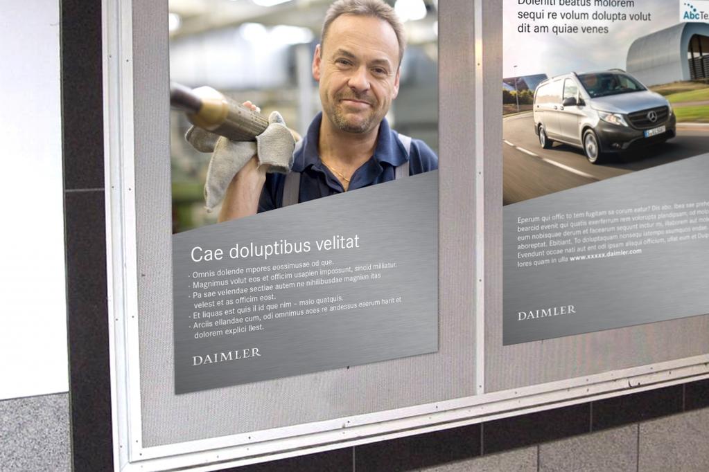 Daimler Brand & Design Navigator 21. März 2017 Plakate Plakate sind das geeignete Medium, wenn auf Aktionen, Veranstaltungen, Projekte o. ä. von Daimler hingewiesen werden soll.