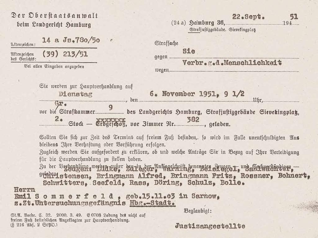 8 Aufhebung des Haftbefehls gegen Emil Sommerfeld vom 1. Oktober 1951.