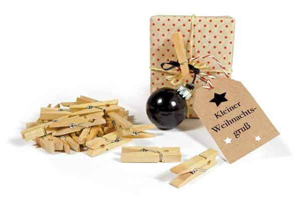 Geschenk-Klammern aus Holz Wooden gift pegs / Pinces en bois 4644-0001 0,7 x 4,5 cm 24 Stück, VE: 10 Packungen, 100 Packungen pro Karton 24 pieces, TU: 10 packs, 100 packs per box 24 pièces, CDT: