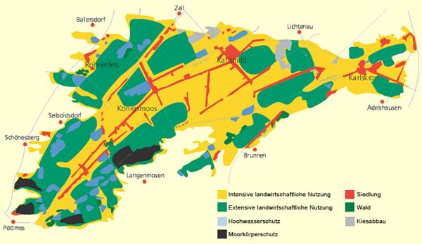 Die Verteilung der Funktionsräume Intensive, standortgerechte landwirtschaftliche Nutzung und