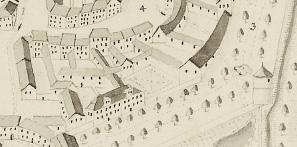 Wie ihr auf der Karte von 1785 mit den Resten der Stadtmauer sehen könnt, stand das Wittumspalais ursprünglich am