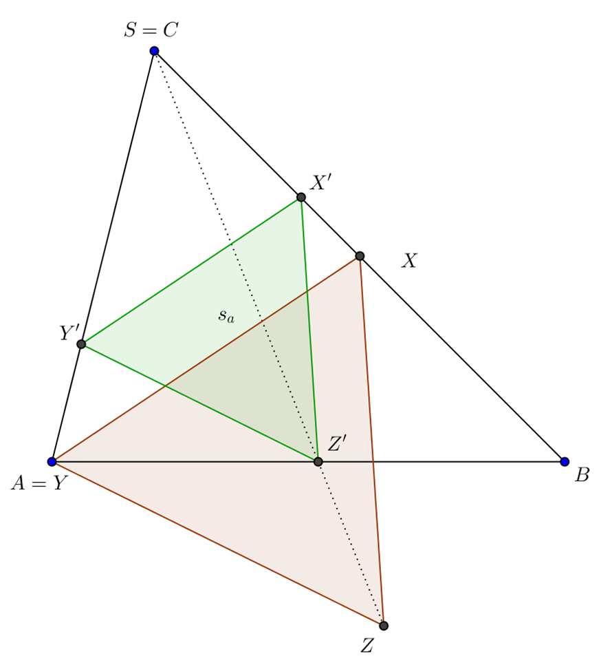 8 Beschreibe dem Dreieck ABC ein gleichseitiges Dreieck so ein, dass eine Seite parallel zur Seitenhalbierenden verläuft.